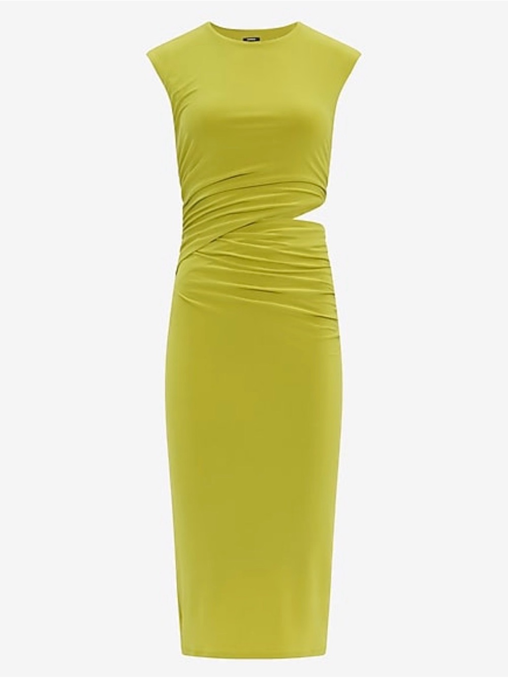 Sleeveless Ruched Midi Dress size cut out in Chartreuse